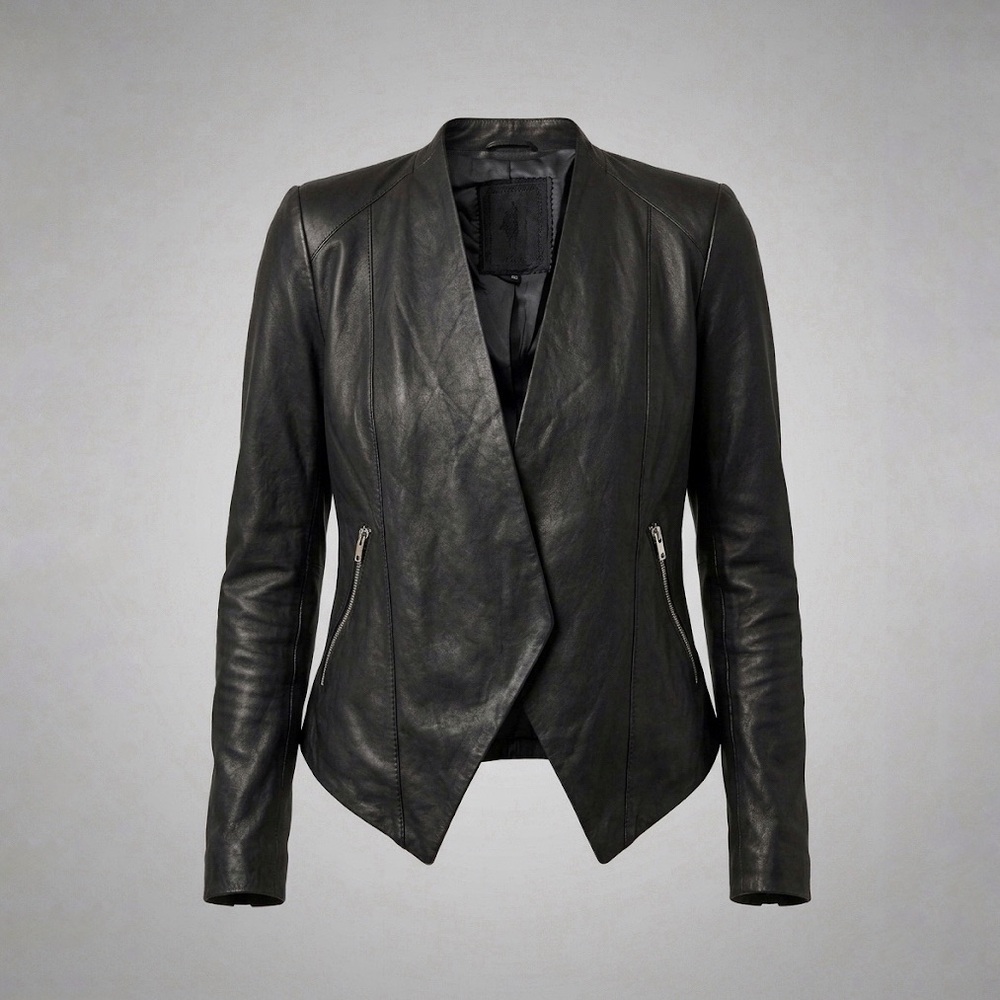 MY TRIBE Genuine Leather Waterfall Jacket, Draped Open Moto Zip Pockets sz. XS - Picture 16 of 17